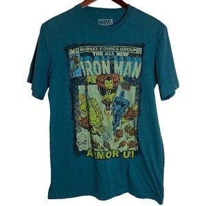 Marvel Iron Man Armor Comic Book Cover Tee Shirt Medium Blue Retro Fandom